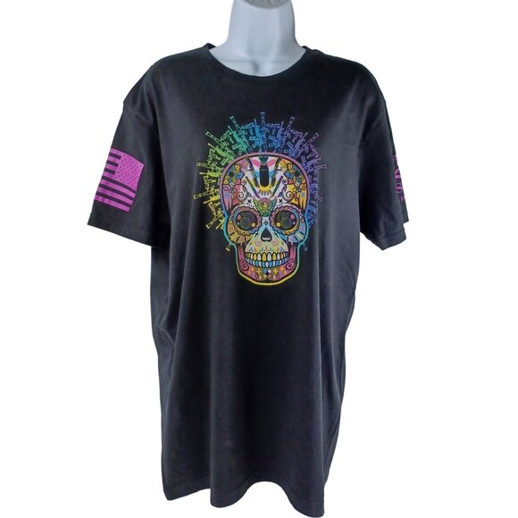 Grunt Style Black Sugar Skull T-Shirt Short Sleeve Cotton Crew Neck Men Size XL - Picture 1 of 9